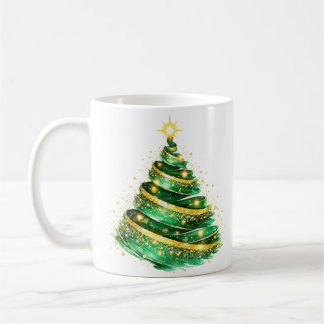 Caneca De Café Árvore de Natal em Ouro e Verde Esmeralda