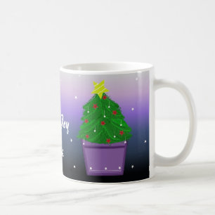 Caneca De Café Árvore de Natal em um Vaso Roxo