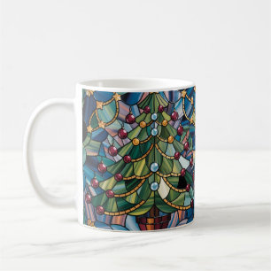 Caneca De Café Árvore de Natal em Vidro Colorido Estilo Tiffany