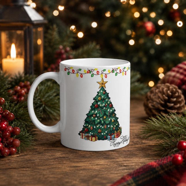 Caneca de Café Árvore de Natal Feliz Férias (Criador carregado)