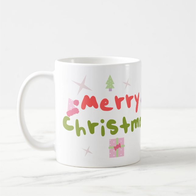 Caneca De Café Árvore de Natal Groovy Letras Bolha  (Esquerda)