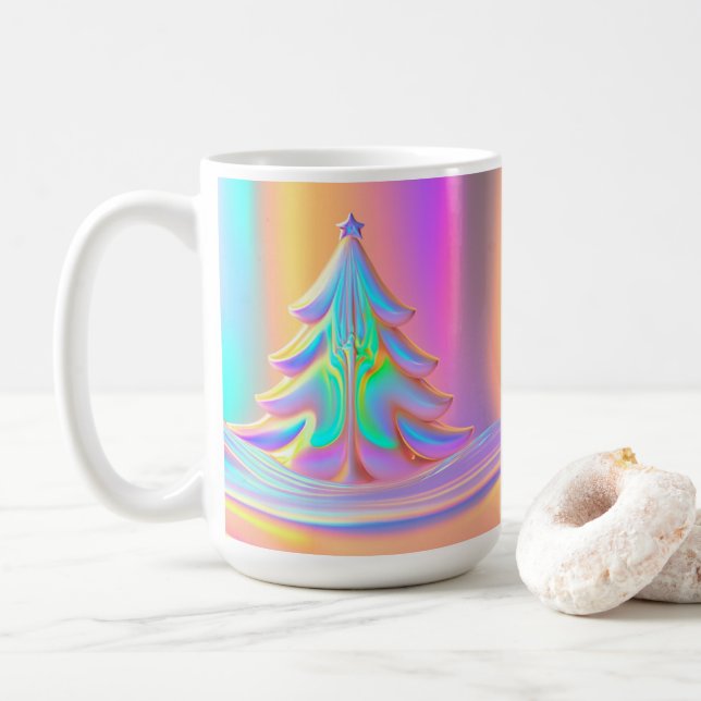 Caneca De Café Árvore de Natal Iridescente (Com Donut)
