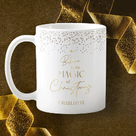 Caneca De Café Árvore de Natal Mínima Dourada e Branca Moderna