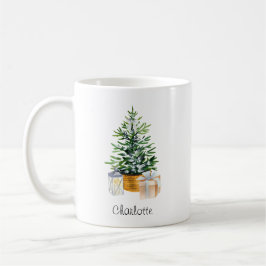 Caneca De Café Árvore de Natal Mínima Verde Personalizada