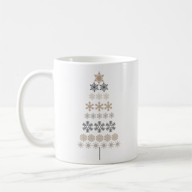 Caneca De Café árvore de Natal moderna com floco de neve (Esquerda)