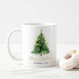 Caneca De Café Árvore de Natal Moderna em Watercolor Não Foto