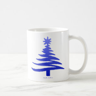 Caneca De Café Árvore de Natal Moderna Estêncil Impressão Azul