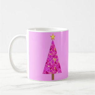 Caneca De Café Árvore de Natal Moderna Floral Magenta