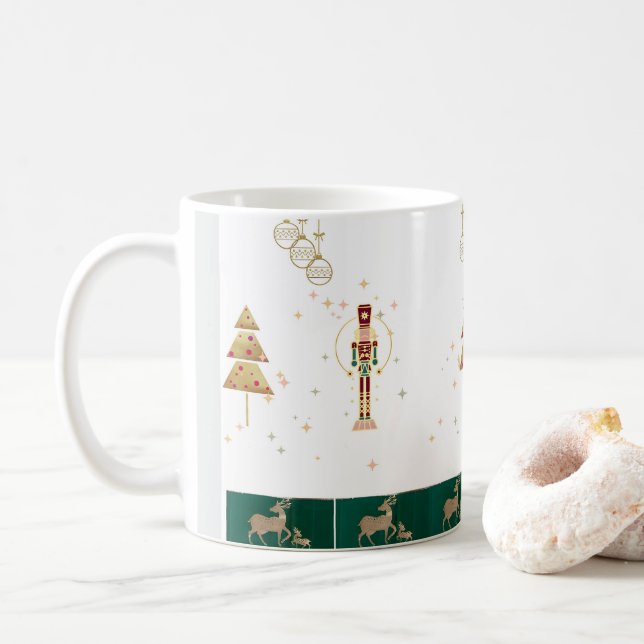 Caneca De Café Árvore de Natal, neve, papel de embrulho de veados (Com Donut)