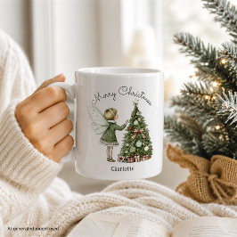 Caneca De Café Árvore de Natal Personalizada com Fada Decorando