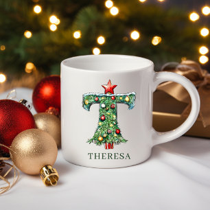Caneca De Café Árvore de Natal Personalizada com Monograma T