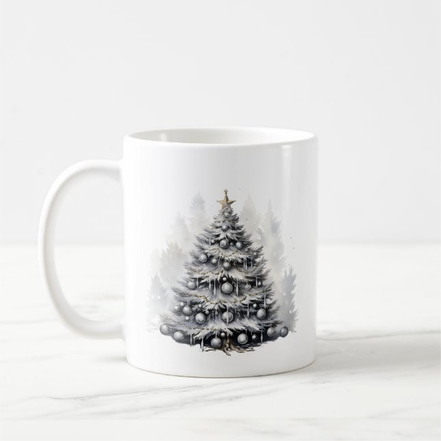 Caneca De Café Árvore de Natal Preta e Branca da Moderna Watercol (Esquerda)