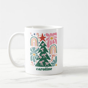 Caneca De Café Árvore de Natal Retro Floral Presente Personalizad