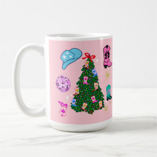 Caneca De Café Árvore de Natal Rodeo, Cowgirl Rosa Moderna