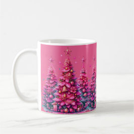Caneca De Café Árvore de Natal Rosa Estética Elegante e Moderna