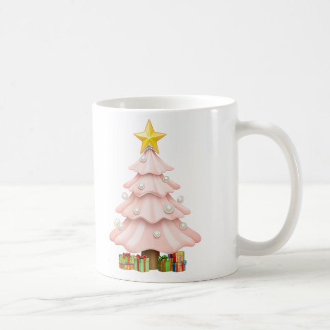 Caneca De Café Árvore de Natal Rosa, Pastel, Whimel, com presente (Direita)