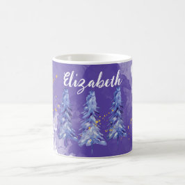 Caneca De Café Árvore de Natal Roxa Flocos de Neve Dourados