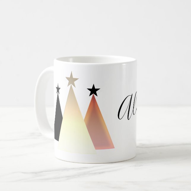 Caneca De Café Árvore de Natal Simples Rosa Dourado Nome (Frente Esquerda)