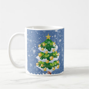 Caneca De Café Árvore de Natal Snowy Winter com ornamentos Doura