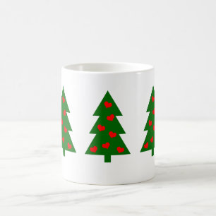 Caneca De Café Árvore de Natal Verde com Corações Vermelhos