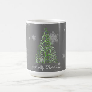 Caneca De Café Árvore de Natal Verde e Snowflakes Mug
