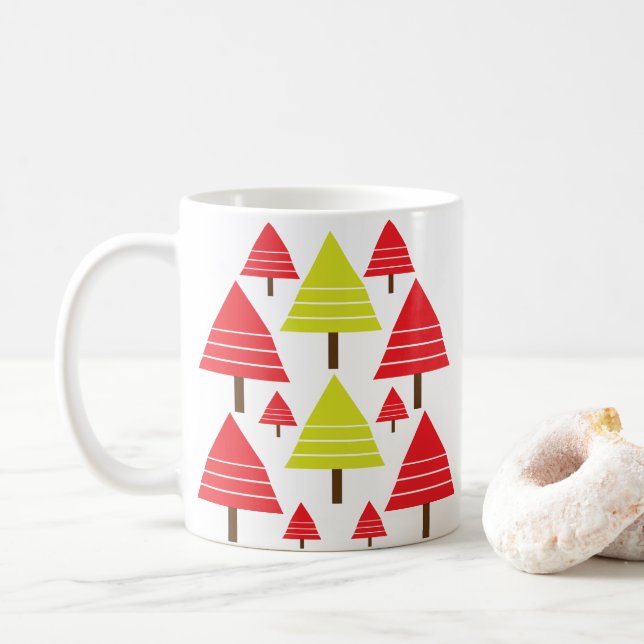 Caneca De Café Árvore de Natal Verde Vermelho (Com Donut)