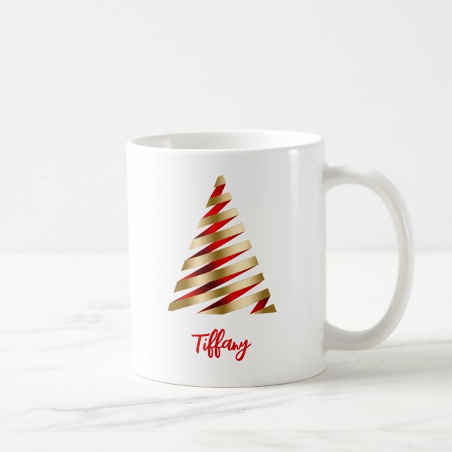Caneca De Café Árvore de Natal Vermelha e Dourada (Direita)