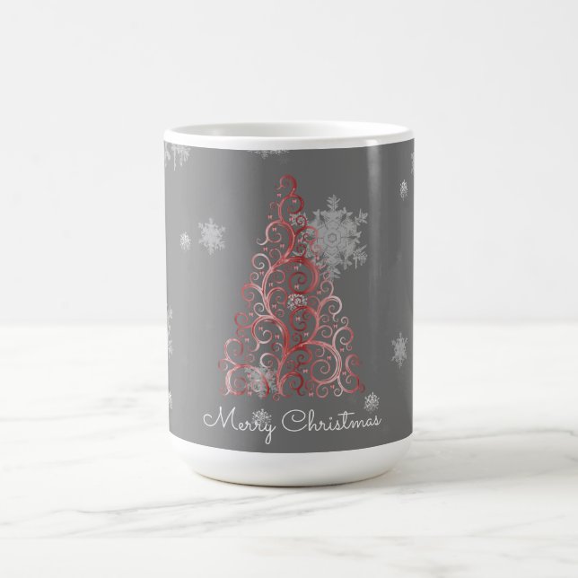 Caneca De Café Árvore de Natal Vermelha e Flocos de Neve Mug (Centro)