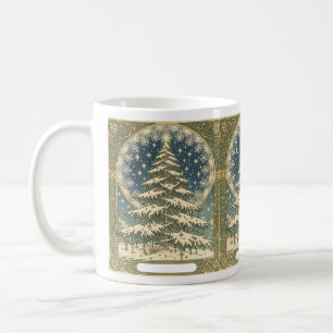 Caneca De Café Árvore de Natal Yule Flocos de Neve e Estrelas Art