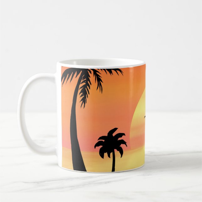 Caneca De Café Árvore de Palma de Sunset de Praia Tropical Arte S (Esquerda)