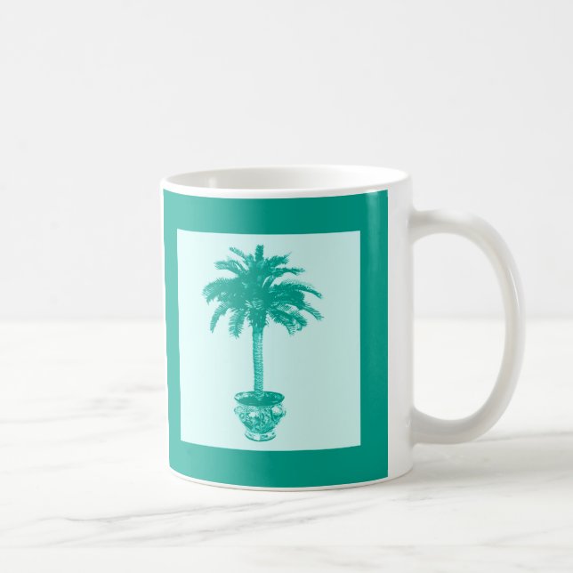 Caneca De Café Árvore de Palma Potada - turquesa e aqua (Direita)