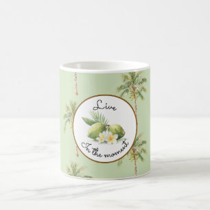Caneca De Café Árvore de Palmeira Tropical Verde Flores de Plumer
