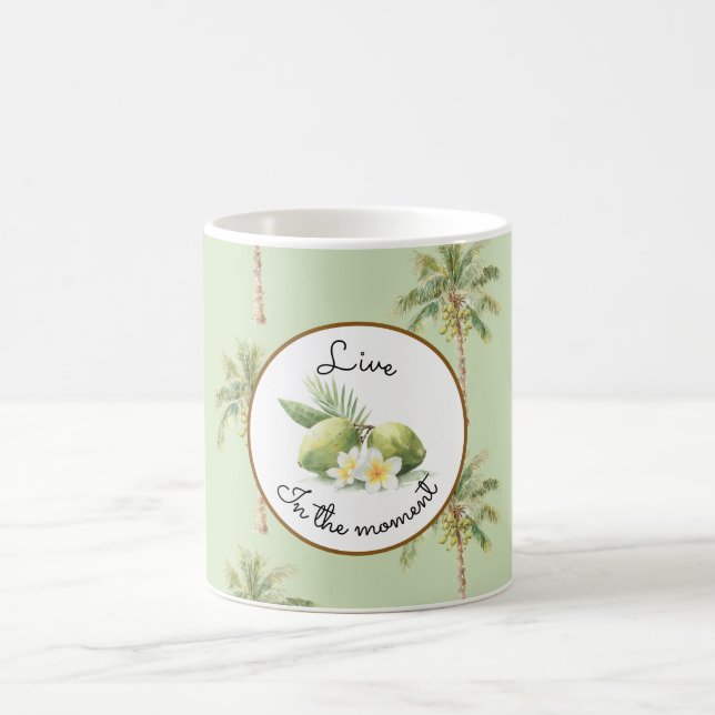 Caneca De Café Árvore de Palmeira Tropical Verde Flores de Plumer (Centro)