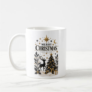 Caneca De Café Árvore de papel recortada preta e dourada