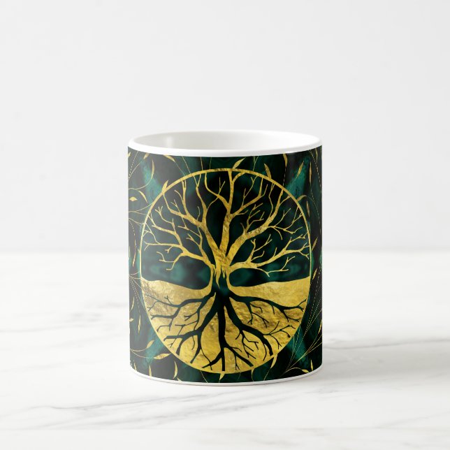 Caneca De Café Árvore de vida dourada Yggdrasil na malaquite (Centro)