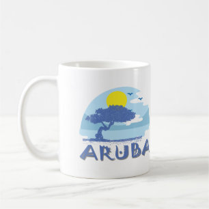 Caneca De Café Árvore Divi Retro Blue Aruba, Sol e Oceano