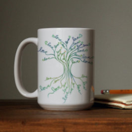 Caneca De Café Árvore do Amor da Arte Branca Teal Corações Azuis 