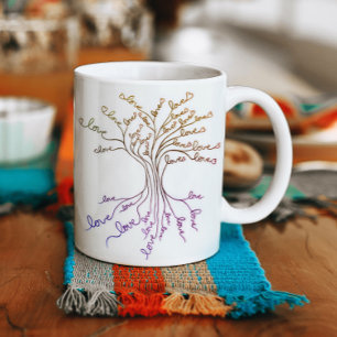 Caneca De Café Árvore do Amor da Vida Corrosos Brancos Coraçõe