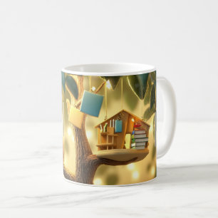 Caneca De Café "Árvore do Conhecimento" com livros pendurados