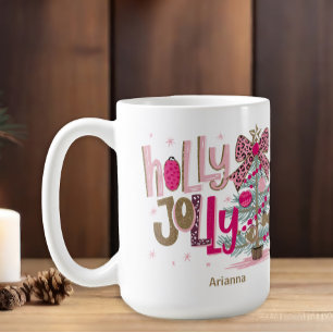 Caneca De Café Árvore Dourada rosa Holly Jolly Natal