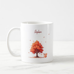 Caneca De Café Árvore e Esquilo de outono personalizados
