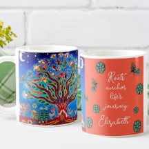 Árvore Eclética da Vida Blue Boho Mug Inspiraciona