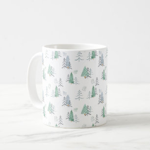 Caneca De Café Árvore Escandinava de Inverno Padrão Pintado à Mão