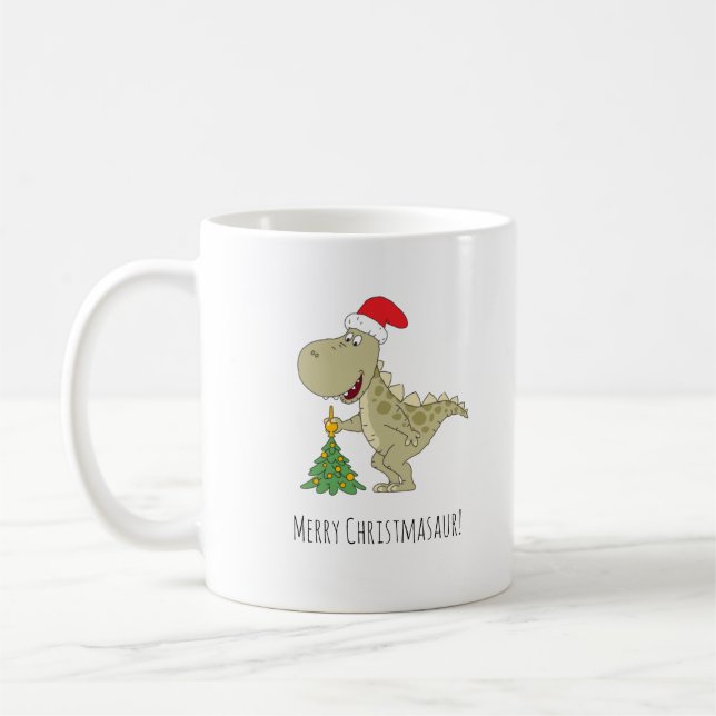 Caneca De Café Árvore Feliz de Natal Dinossauro Santa Hat (Esquerda)