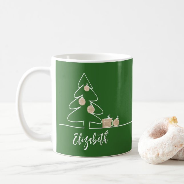 Caneca De Café Árvore Feliz de Natal em Verde (Com Donut)
