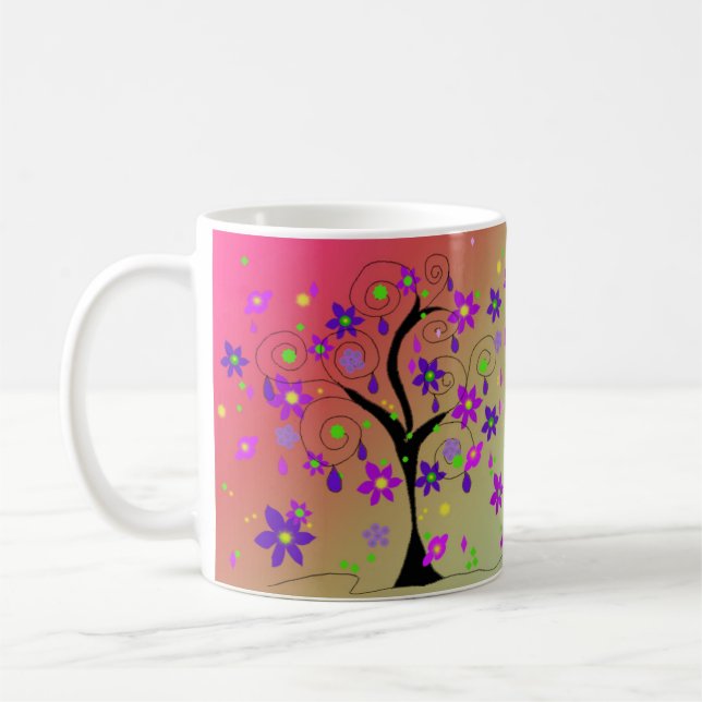 Caneca De Café Árvore Floral Whimsical (Esquerda)