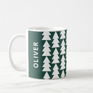 Caneca De Café Árvore geométrica verde da família de Natal