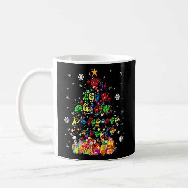 Caneca De Café Árvore Natal Asl Luzes Xmas Luzes Asl Linguagem de (Esquerda)