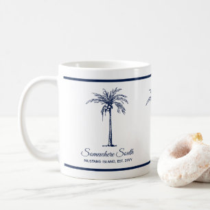 Caneca De Café Árvore Palm Azul Elegante Personalizada
