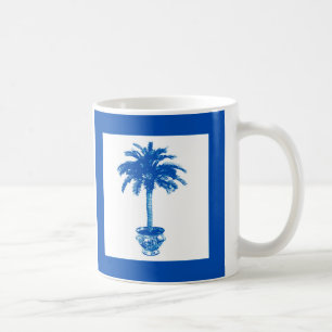 Caneca De Café Árvore Palm Potente - azul de cobalto e branco